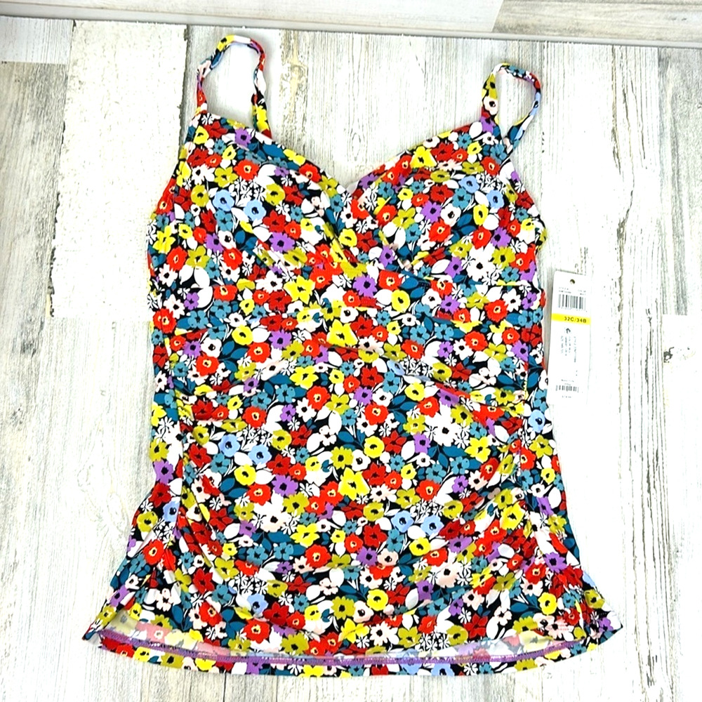 Anne Cole Womens 32C/34B Floral Tankini Top Beach Swim NWT
